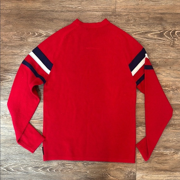 Obermeyer Men's Size Medium Red Black/Dark Navy and White Striped Sweater - Picture 12 of 14